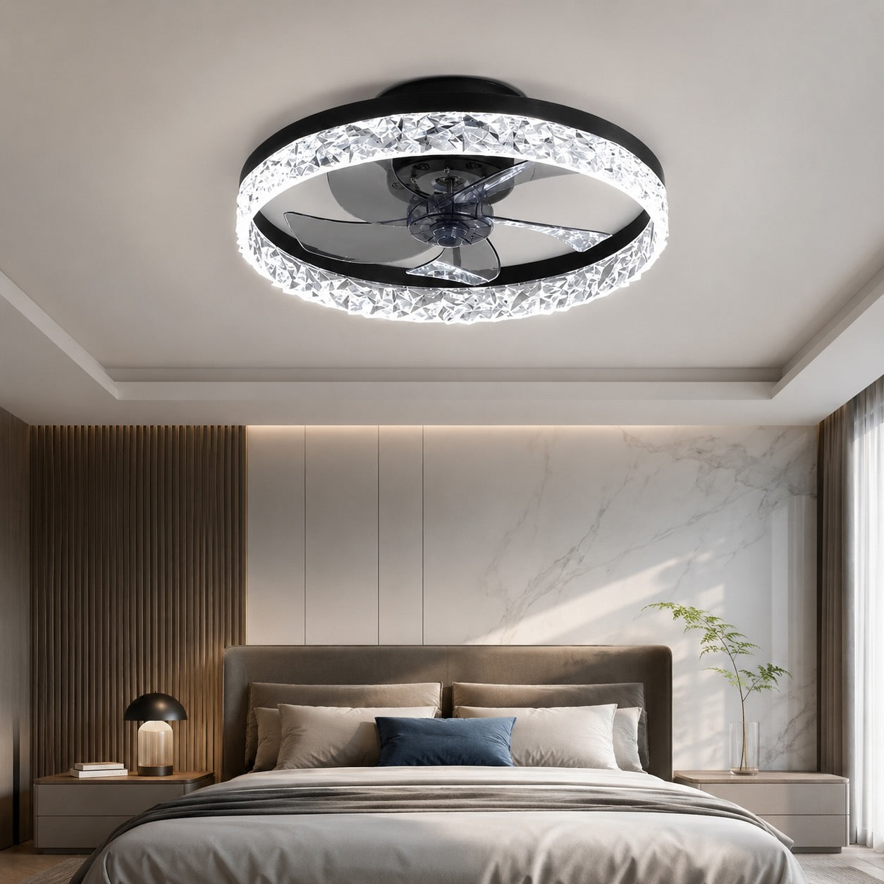 Retro Tri-Color LED 3-Speed Flush Mount Ceiling Fan