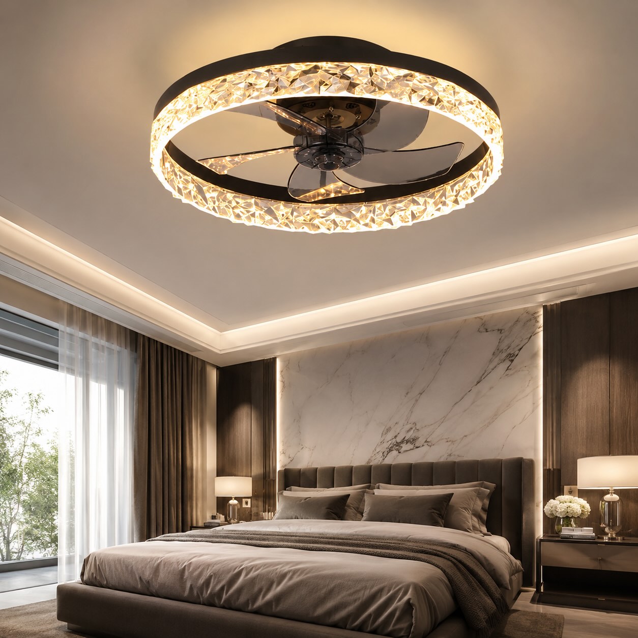 Retro Tri-Color LED 3-Speed Flush Mount Ceiling Fan