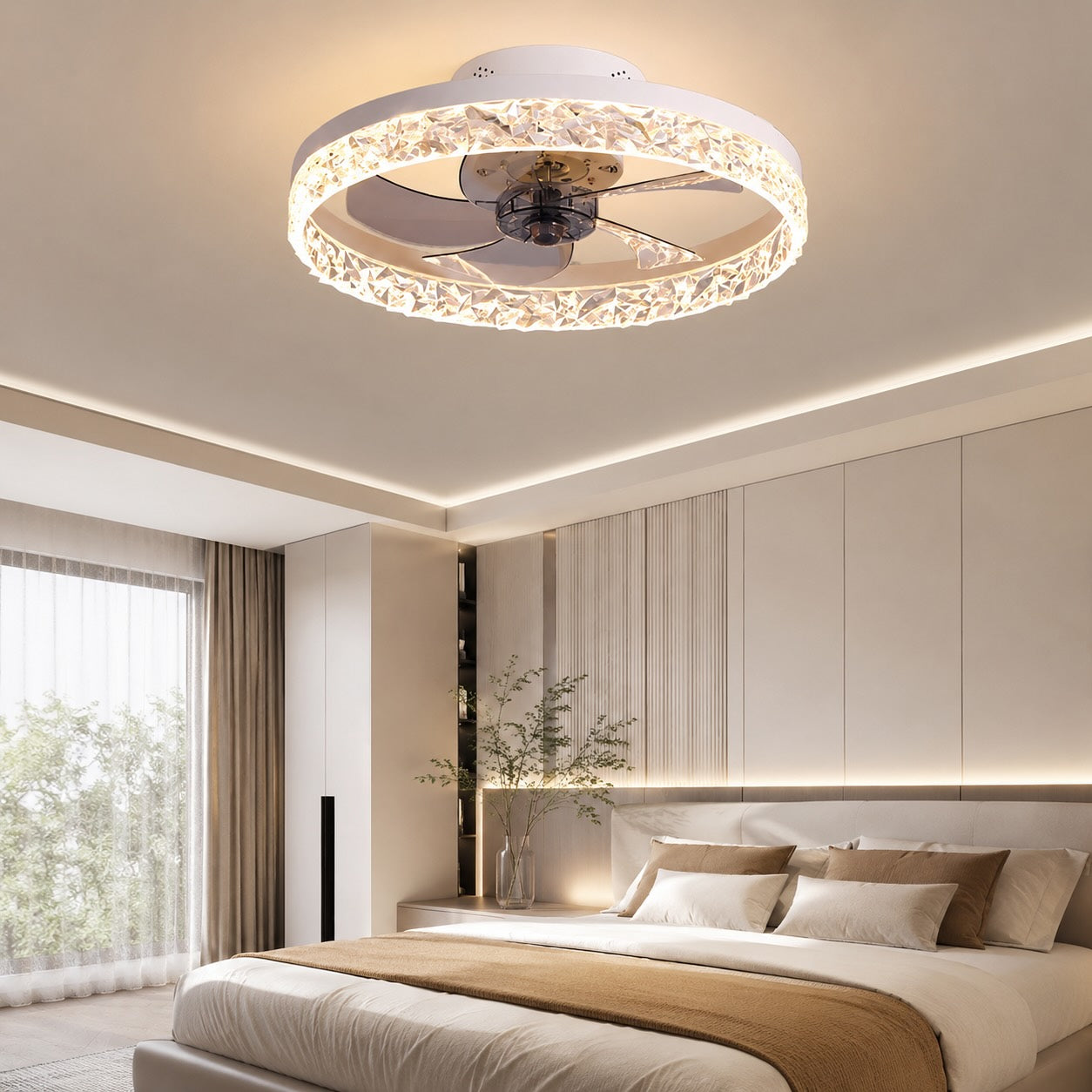 Retro Tri-Color LED 3-Speed Flush Mount Ceiling Fan