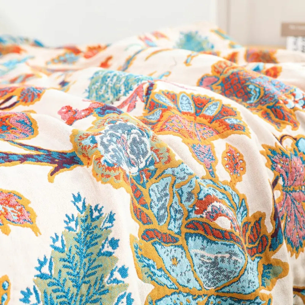 Reversible 100% Cotton Floral Jacquard Throw Blanket