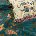 Reversible 100% Cotton Scandinavian Bird Throw Blanket