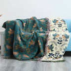 Reversible 100% Cotton Scandinavian Bird Throw Blanket