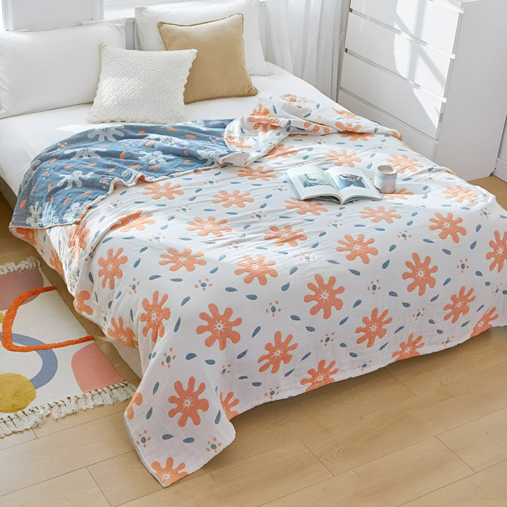 Reversible Blanket 100 Percent Cotton Vibrant Abstract Machine Washable