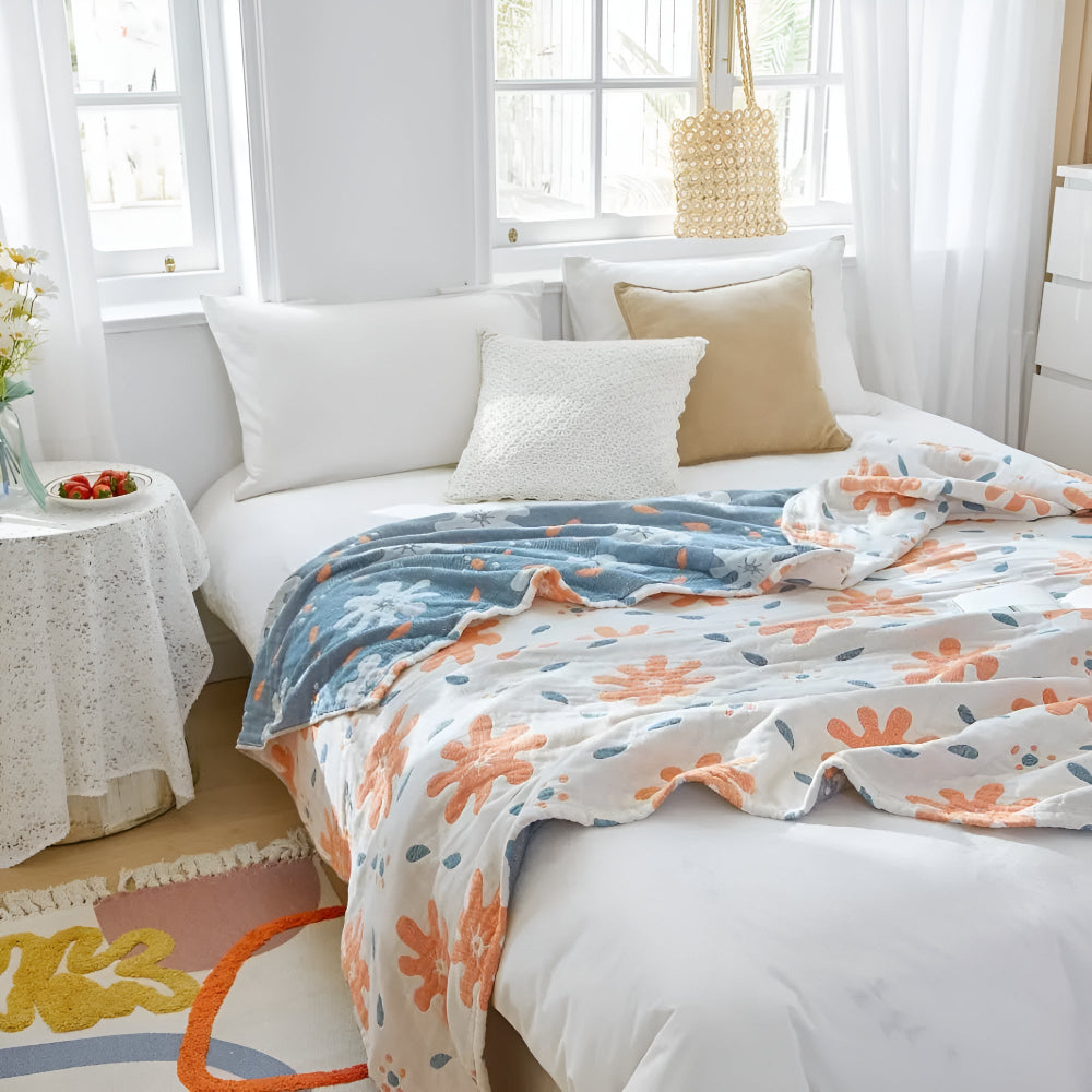 Reversible Blanket 100 Percent Cotton Vibrant Abstract Machine Washable