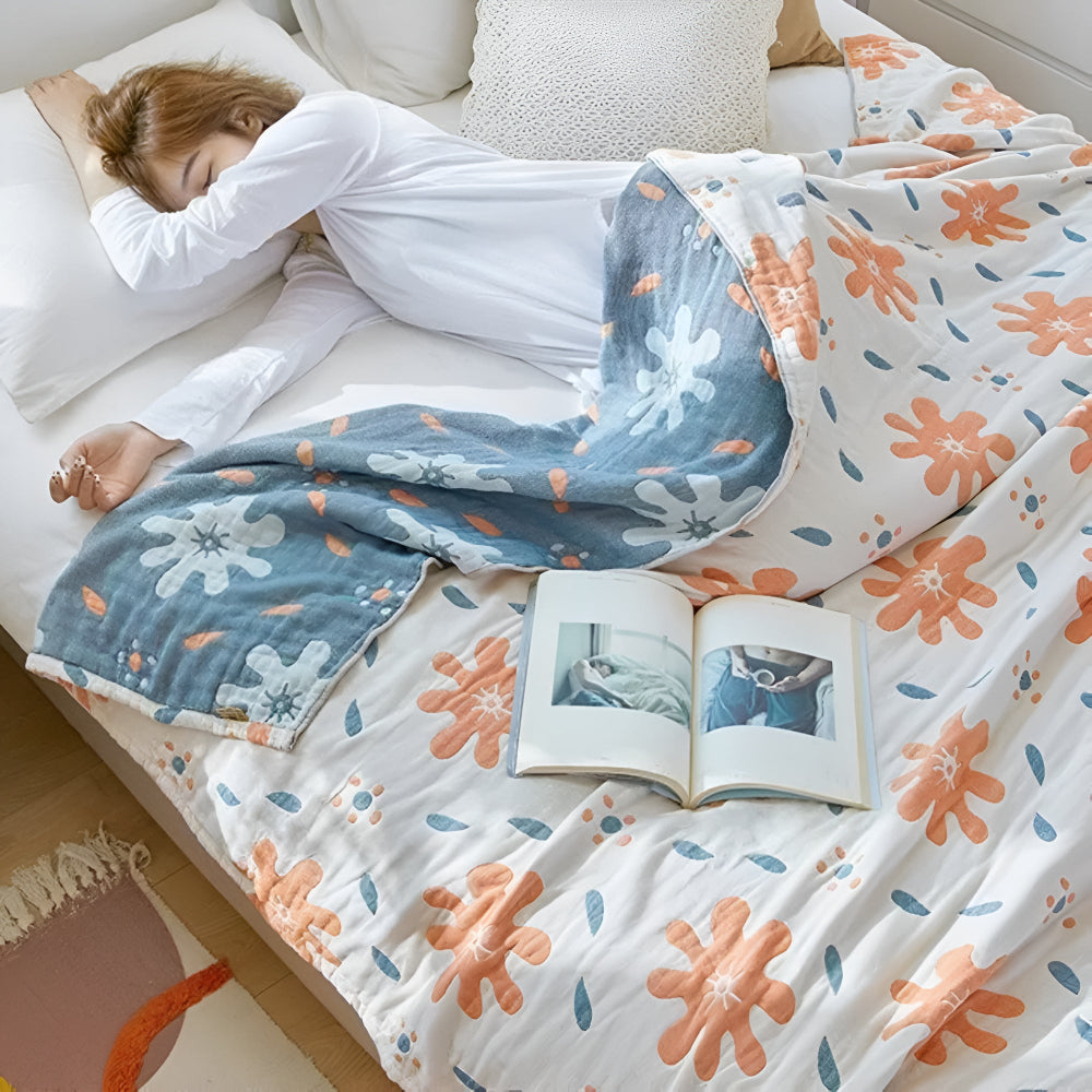 Reversible Blanket 100 Percent Cotton Vibrant Abstract Machine Washable