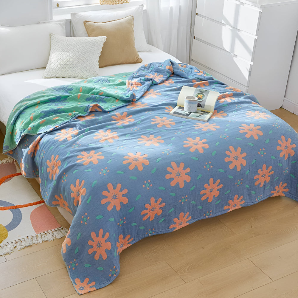 Reversible Blanket 100 Percent Cotton Vibrant Abstract Machine Washable