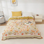 Reversible Boho Floral Cotton Gauze Throw Blanket (Machine Washable)