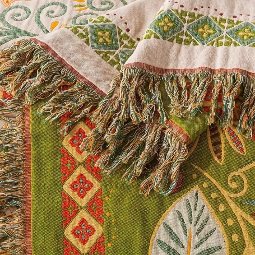 Reversible Boho Floral Cotton Gauze Throw Blanket (Machine Washable)
