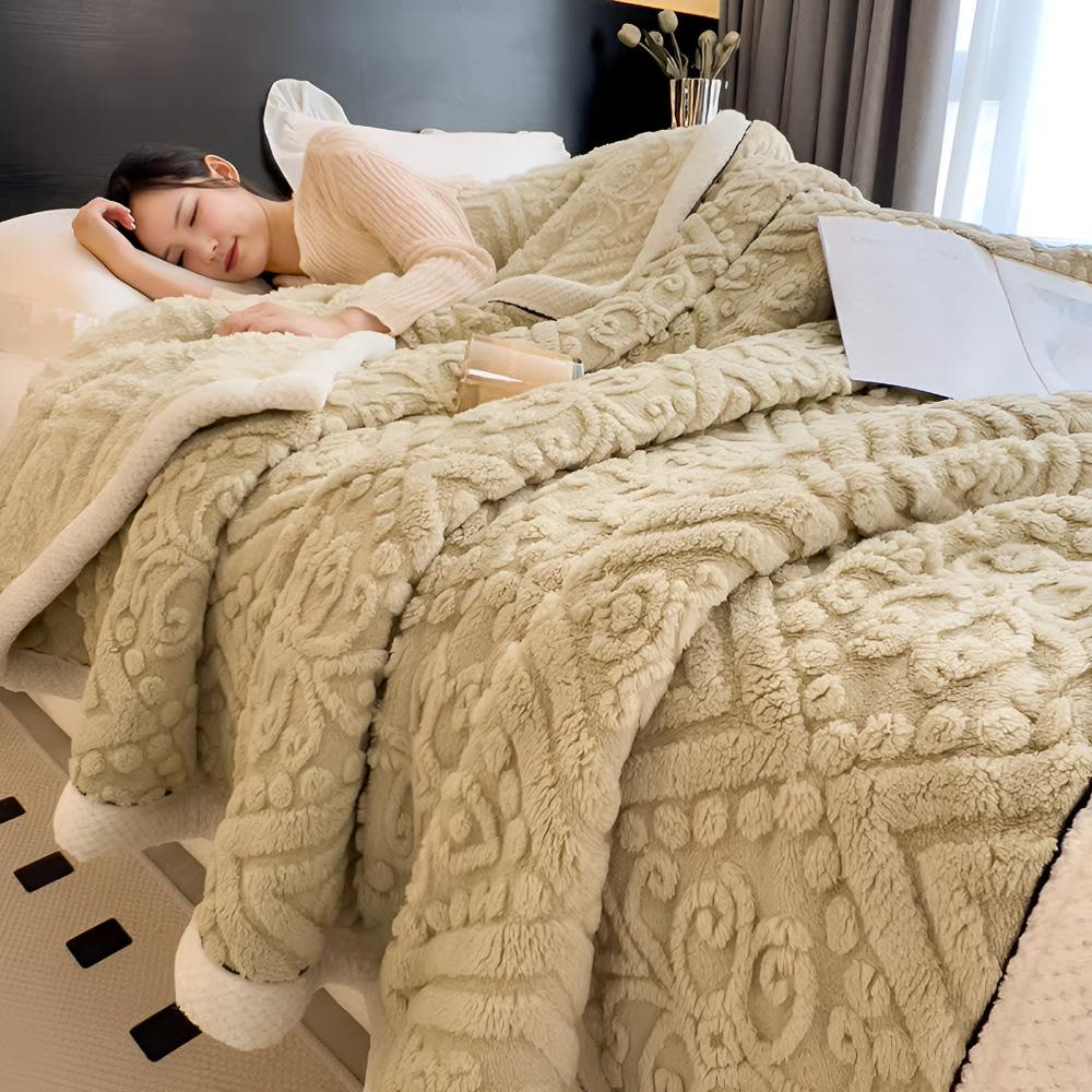 Reversible Carved Velvet Sherpa Blanket (Machine Washable)
