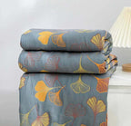 Reversible Cotton Ginkgo Leaf Throw Blanket (Machine Washable)