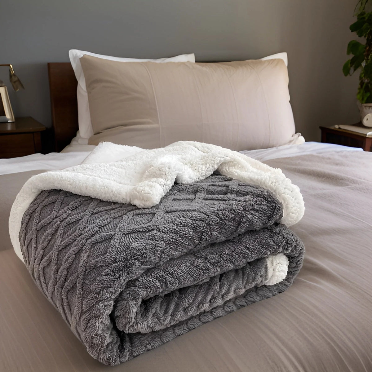 Reversible Fleece Blanket Double Sided Sherpa