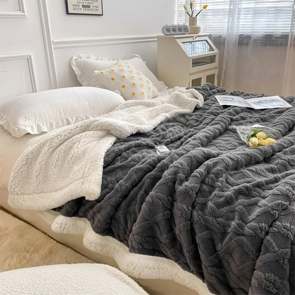 Reversible Fleece Blanket Double Sided Sherpa