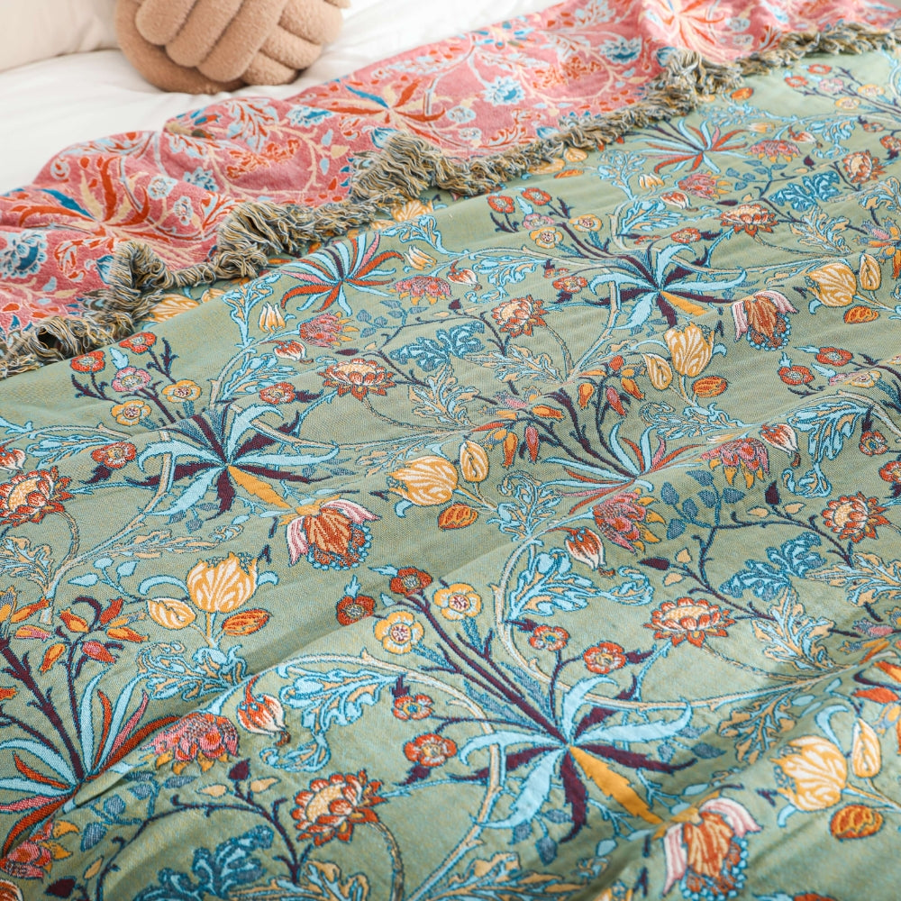 Reversible Floral Jacquard Cotton Throw Blanket