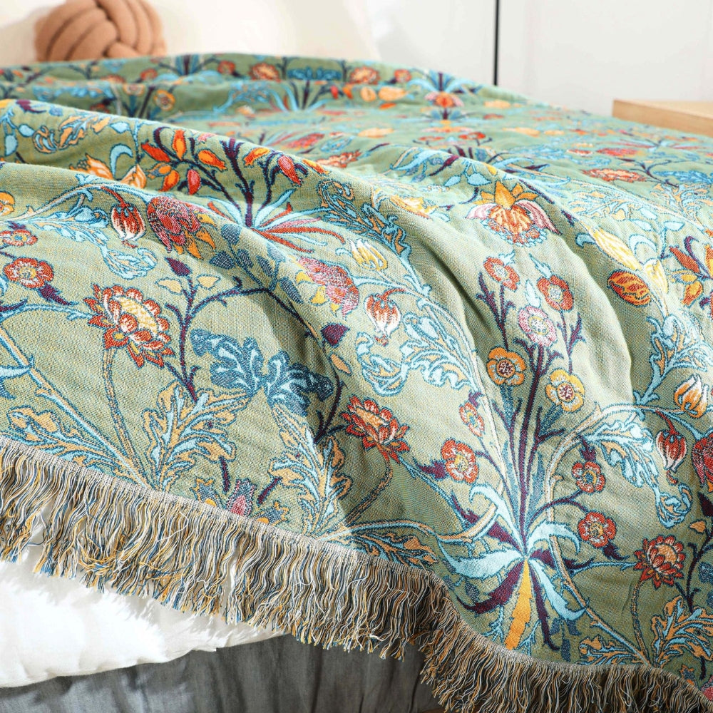 Reversible Jacquard Floral 100% Cotton Throw Bedspread