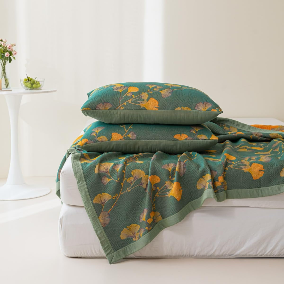Reversible Jacquard Floral Cotton Blend Coverlet