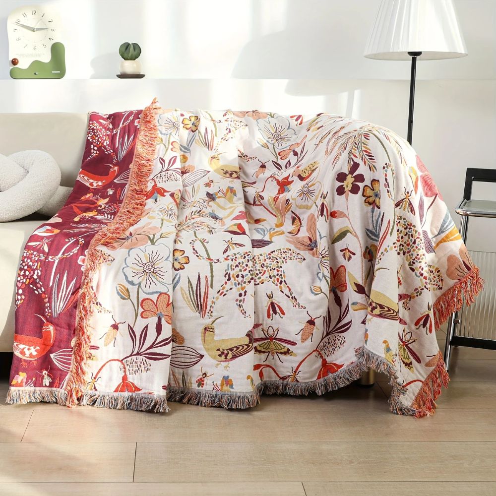 Reversible Natural Cotton Blanket (Oversized 79 x 90.5 In)