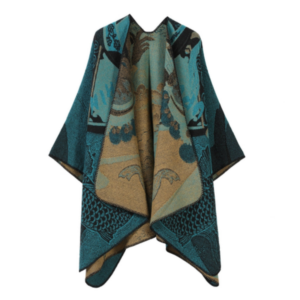 Reversible Oversized Faux Cashmere Poncho (One Size)
