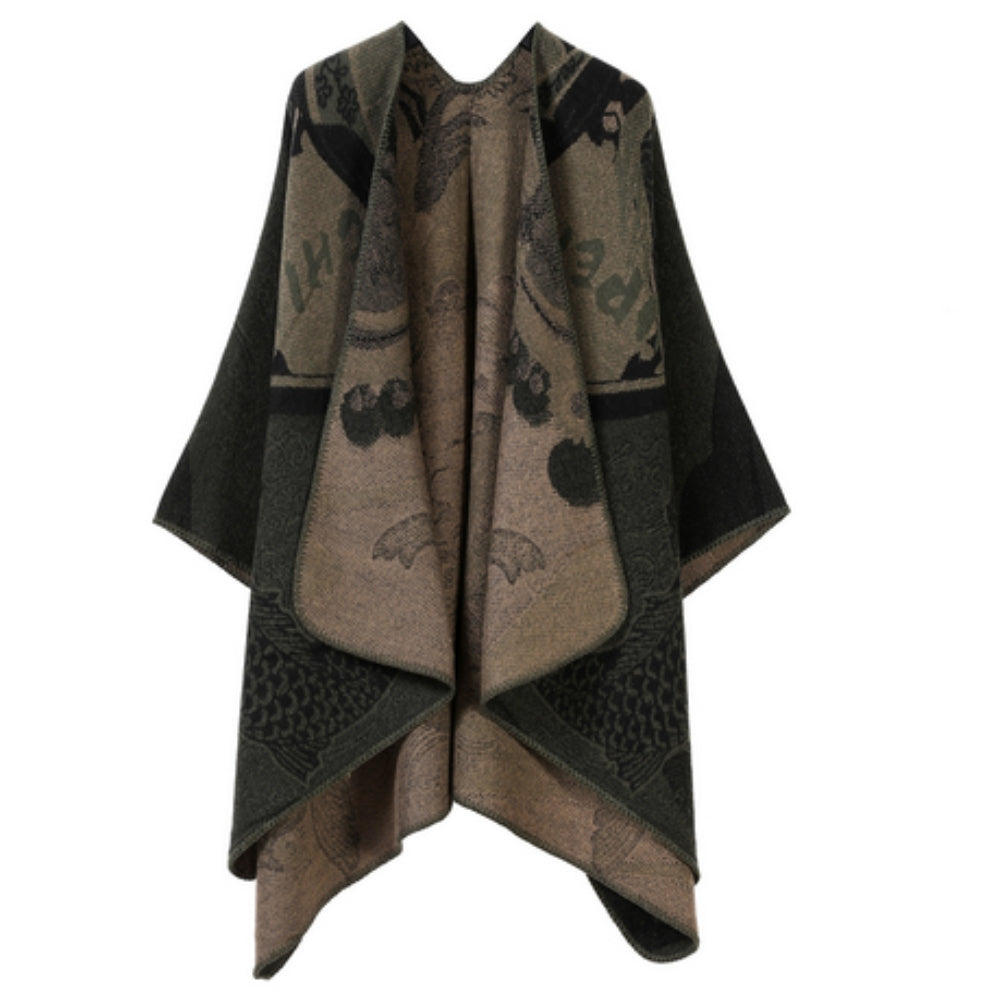 Reversible Oversized Faux Cashmere Poncho (One Size)
