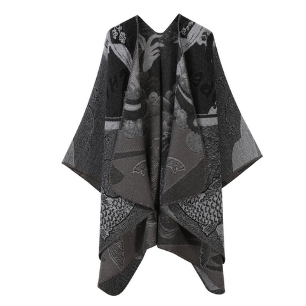 Reversible Oversized Faux Cashmere Poncho (One Size)