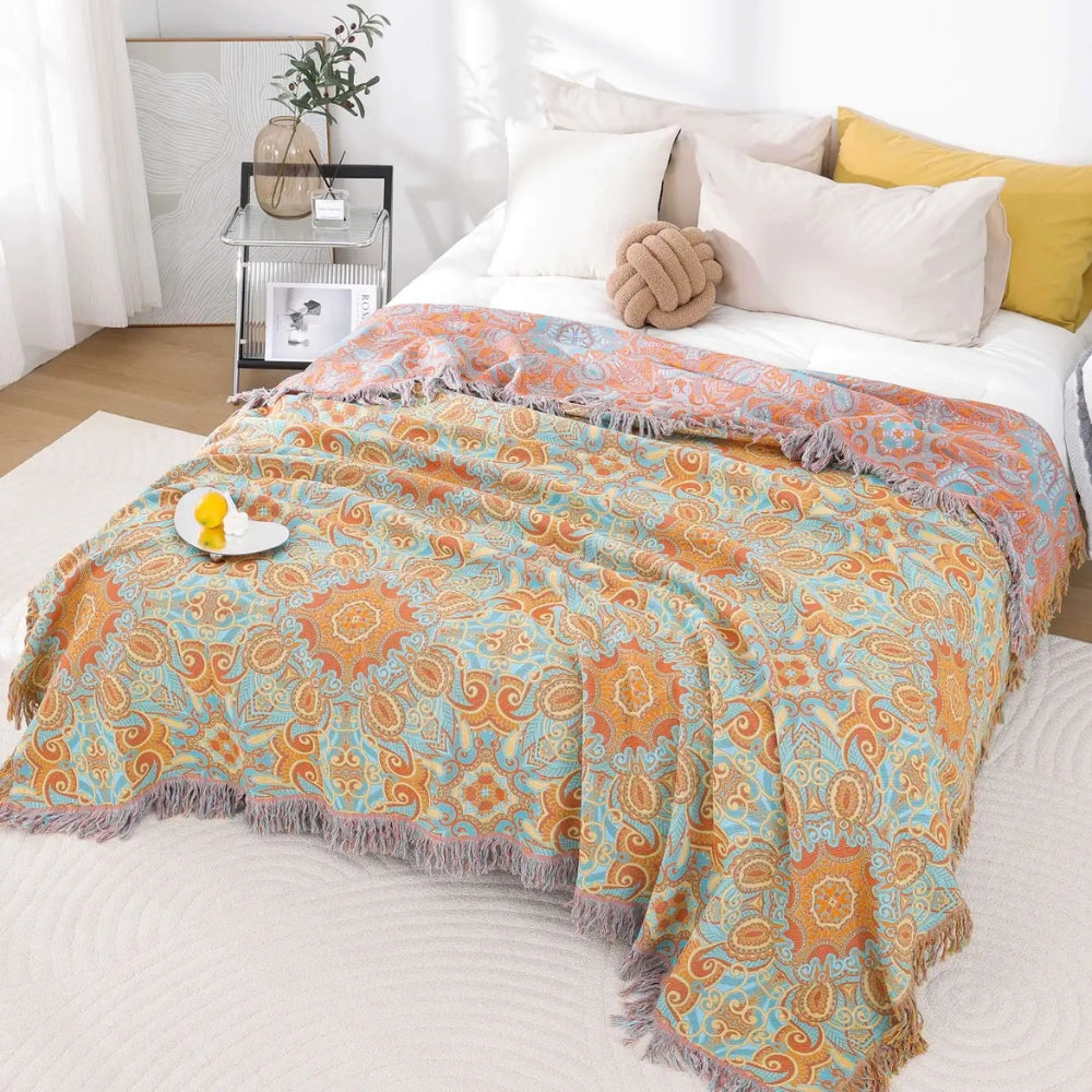 Reversible Paisley Cotton Blanket (Tassel Trim)