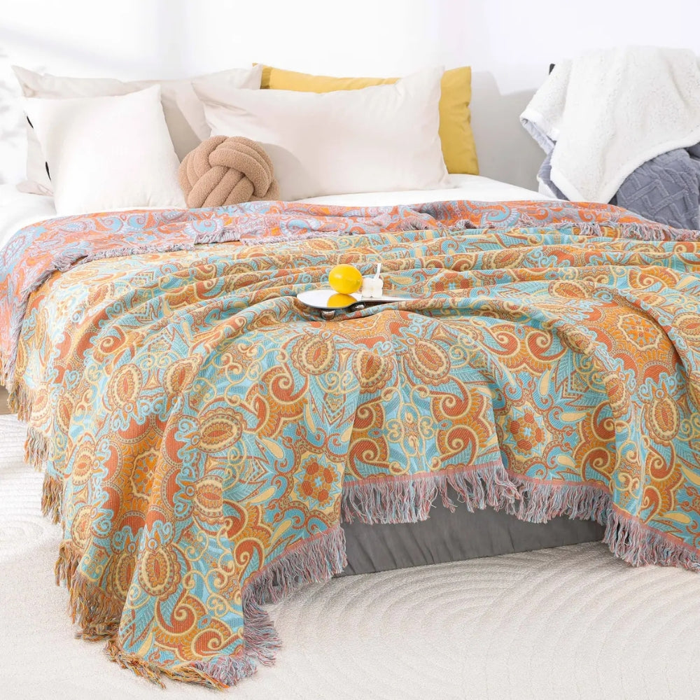 Reversible Paisley Cotton Blanket (Tassel Trim)