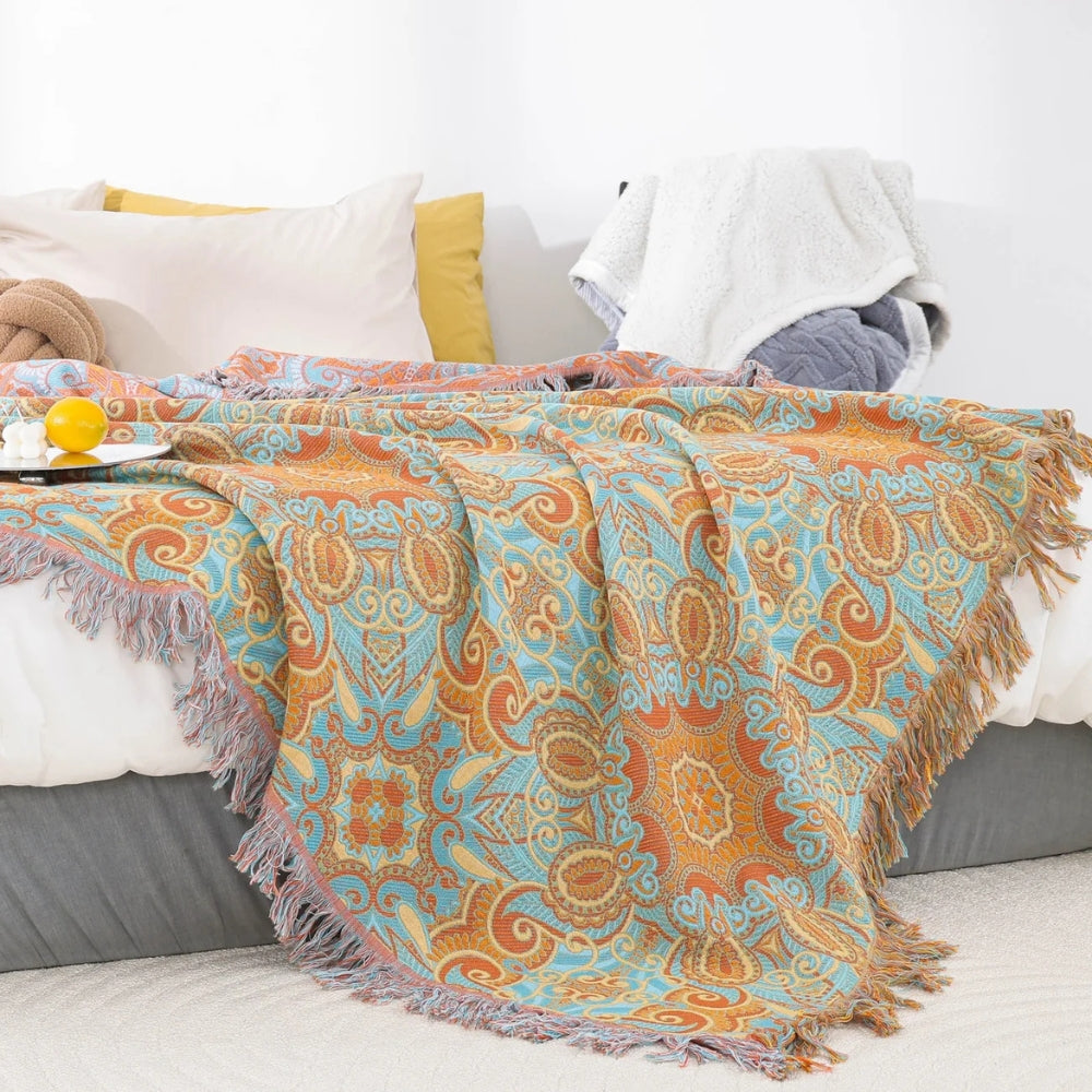 Reversible Paisley Cotton Blanket (Tassel Trim)