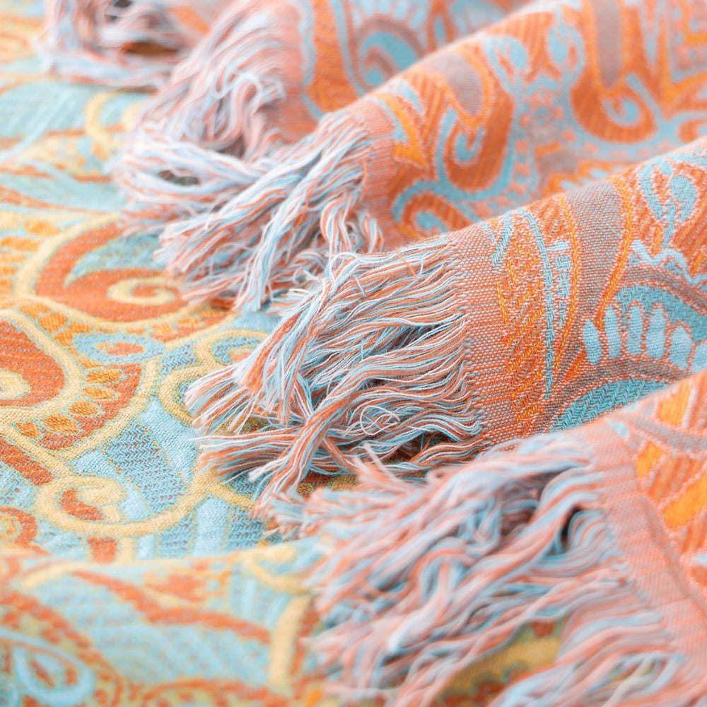 Reversible Paisley Cotton Blanket (Tassel Trim)