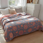 Reversible Rustic Floral 100% Organic Cotton Throw Blanket