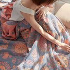 Reversible Rustic Floral 100% Organic Cotton Throw Blanket