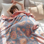 Reversible Rustic Floral 100% Organic Cotton Throw Blanket