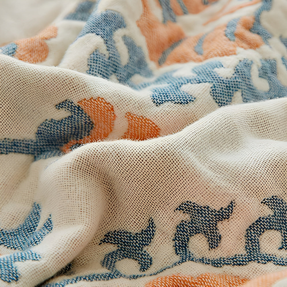 Reversible Rustic Floral 100% Organic Cotton Throw Blanket
