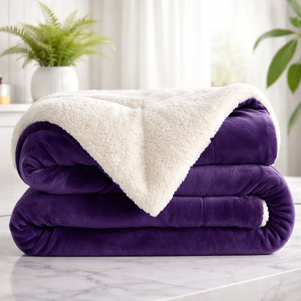Reversible Sherpa Fleece Throw Blanket