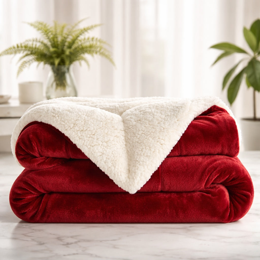 Reversible Sherpa Fleece Throw Blanket