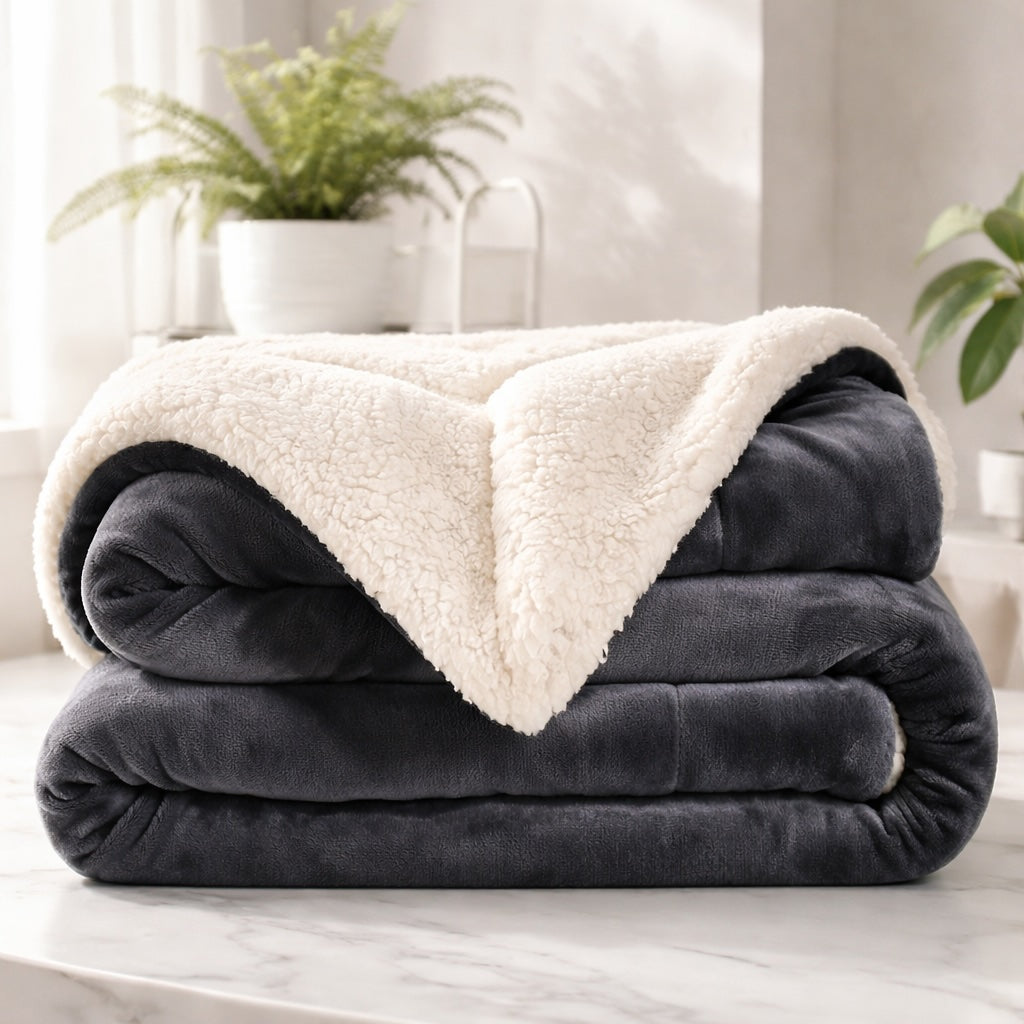 Reversible Sherpa Fleece Throw Blanket