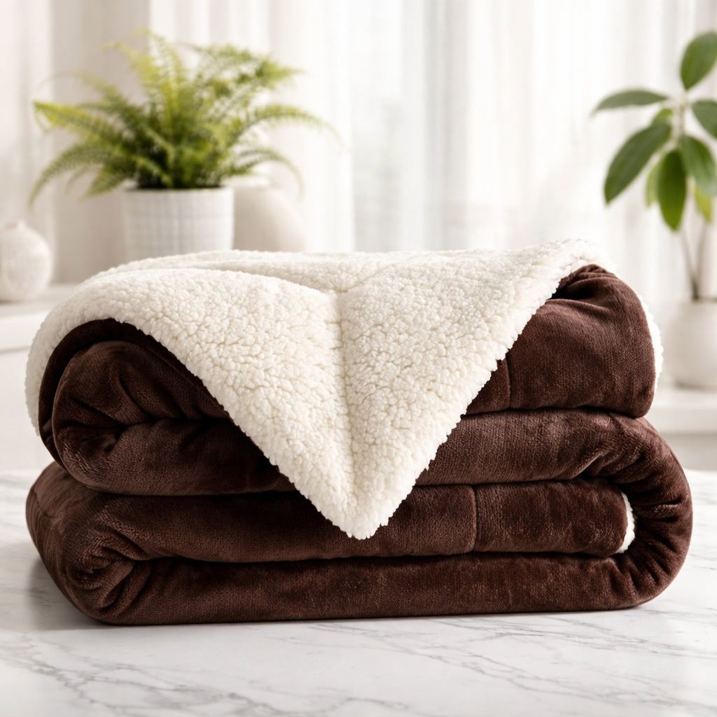 Reversible Sherpa Fleece Throw Blanket