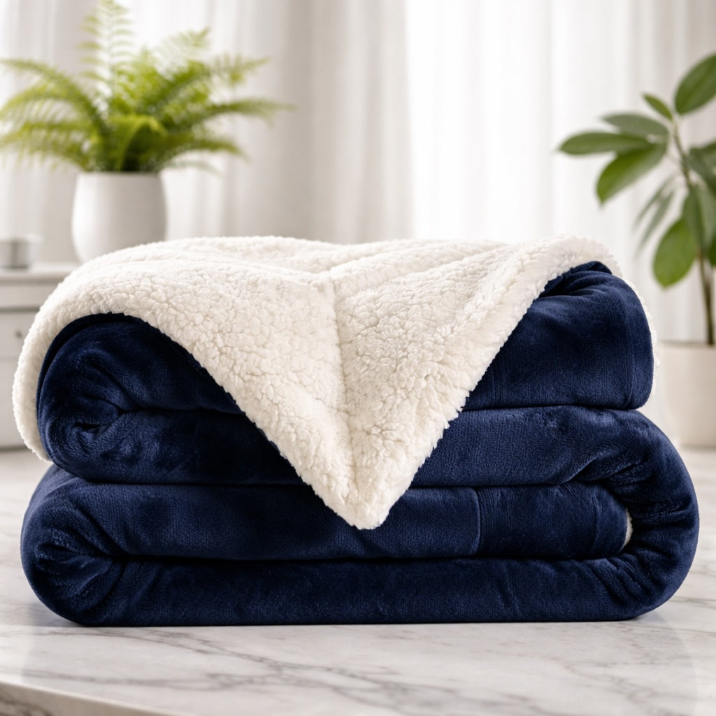 Reversible Sherpa Fleece Throw Blanket