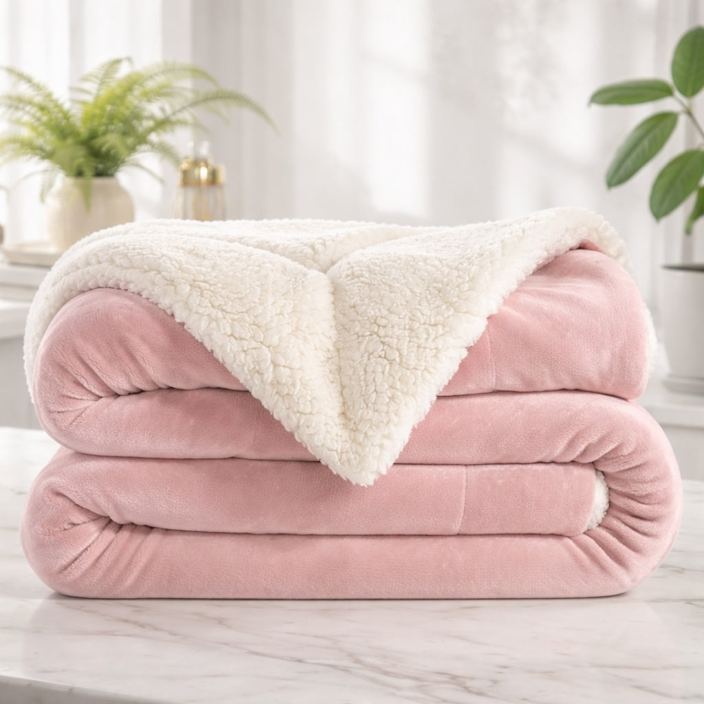 Reversible Sherpa Fleece Throw Blanket