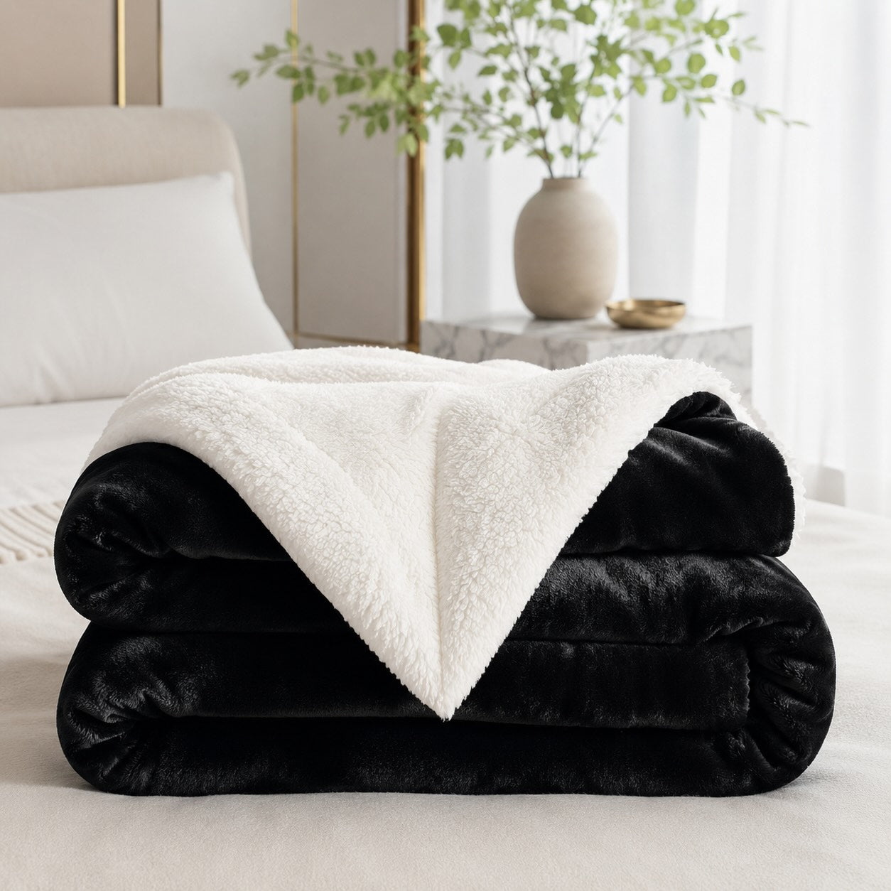 Reversible Sherpa Fleece Throw Blanket