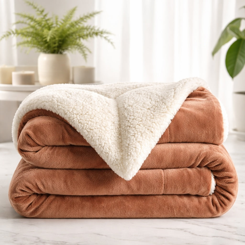 Reversible Sherpa Fleece Throw Blanket
