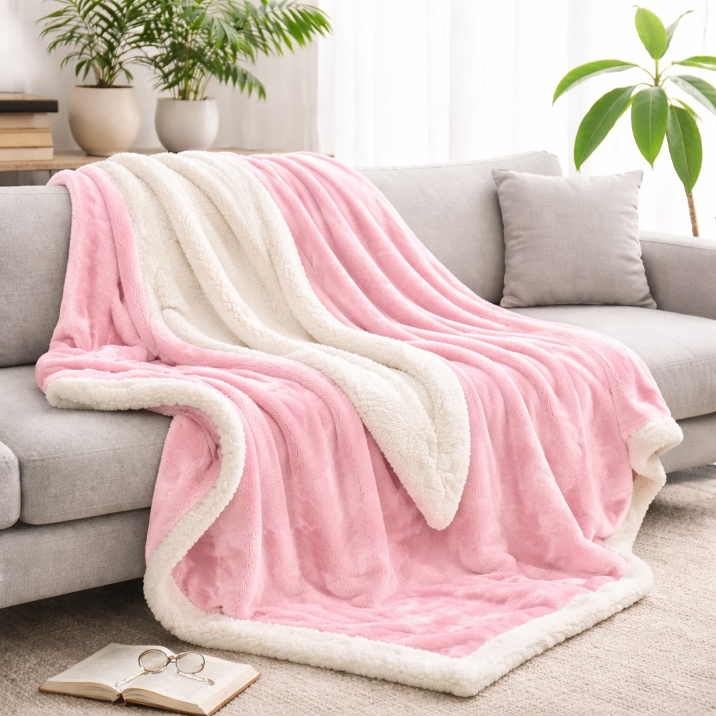 Reversible Sherpa Fleece Throw Blanket