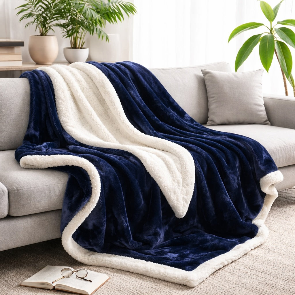 Reversible Sherpa Fleece Throw Blanket