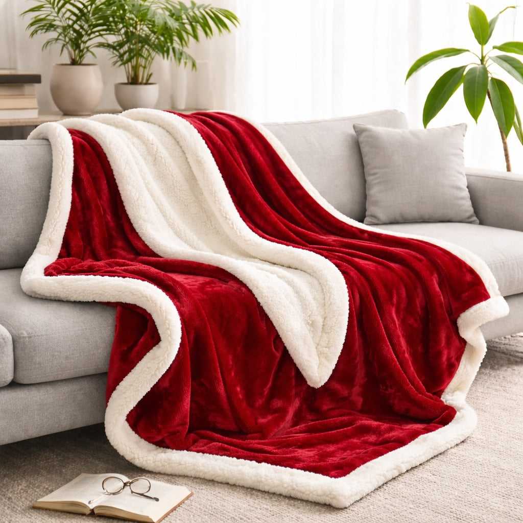 Reversible Sherpa Fleece Throw Blanket