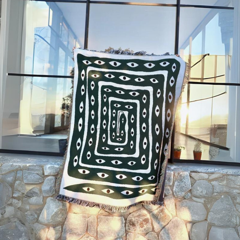 Reversible Snake-Eye Woven Cotton Tassel-Edged Throw Blanket (51"x63")