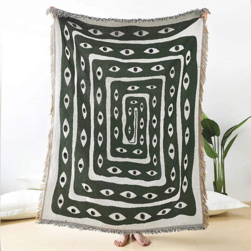 Reversible Snake-Eye Woven Cotton Tassel-Edged Throw Blanket (51"x63")