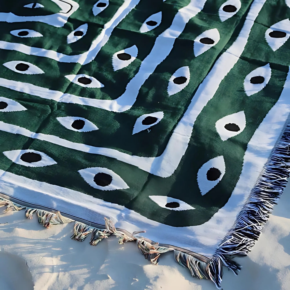 Reversible Snake-Eye Woven Cotton Tassel-Edged Throw Blanket (51"x63")
