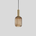 Ribbed Amber Glass Brass Finish Pendant Light (1.5m Adjustable Cord)
