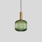 Ribbed Amber Glass Brass Finish Pendant Light (1.5m Adjustable Cord)
