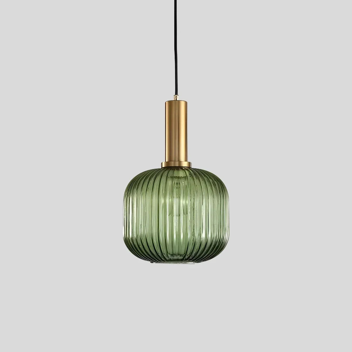 Ribbed Amber Glass Brass Finish Pendant Light (1.5m Adjustable Cord)