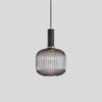 Ribbed Amber Glass Brass Finish Pendant Light (1.5m Adjustable Cord)