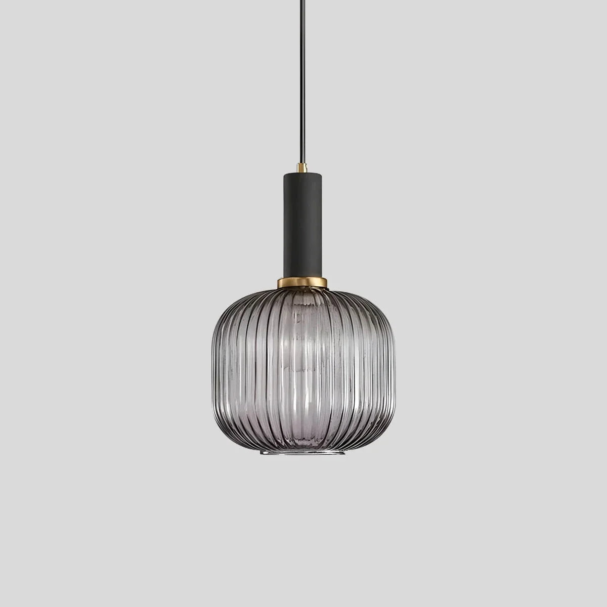 Ribbed Amber Glass Brass Finish Pendant Light (1.5m Adjustable Cord)